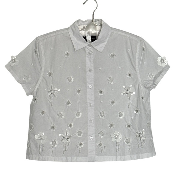 NEW J. CREW Collection embellished button-up shirt White Tonal Floral Size 2 - Picture 4 of 9